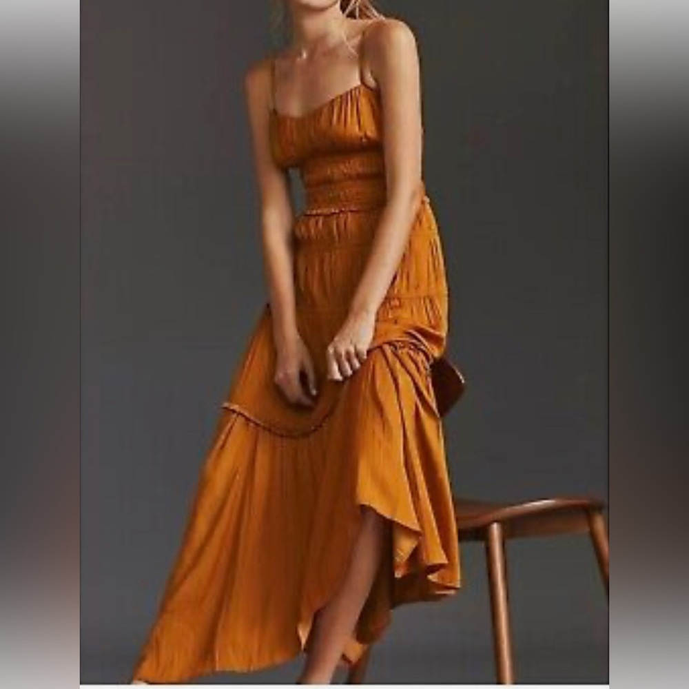 Satin-feel Anthropologie dress in Black (orange only for photo)